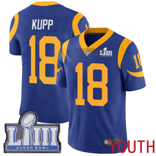 Los Angeles Rams Limited Royal Blue Youth Cooper Kupp Alternate Jersey NFL Football #18 Super Bowl LIII Bound Vapor Untouchable->youth nfl jersey->Youth Jersey